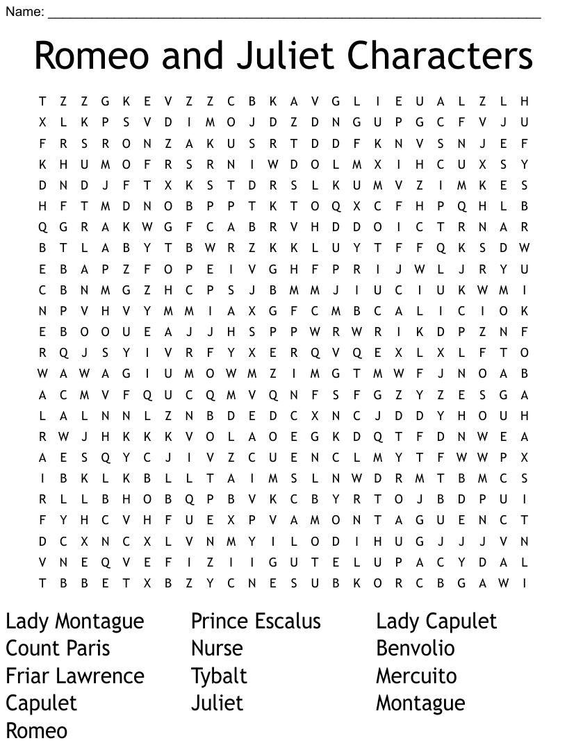 Romeo Juliet Word Search WordMint