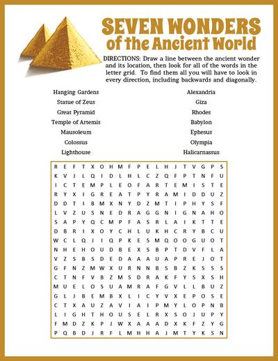 Seven Wonders Of The Ancient World Word Search Puzzle