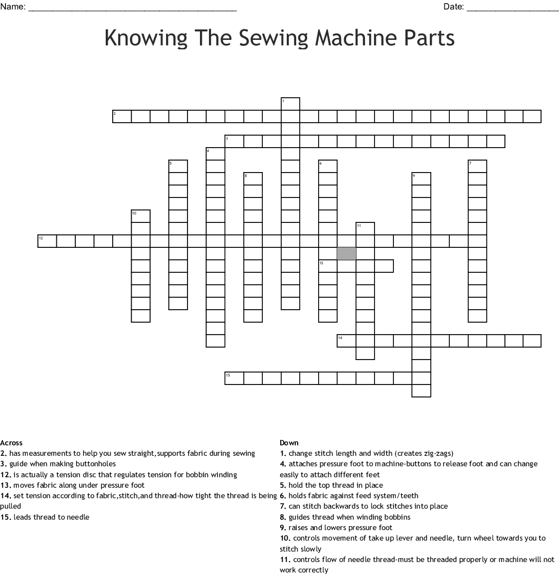 Sewing Crossword Puzzle