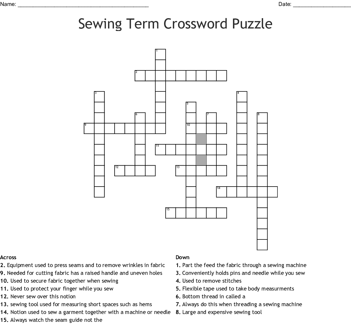 Sewing Tools Crossword Puzzle Printable Uen FreePrintableTM com
