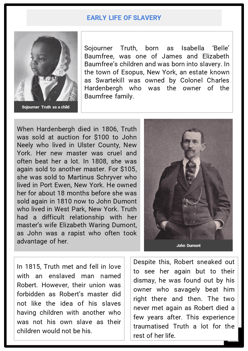 Sojourner Truth Facts Worksheets Escape From Slavery 