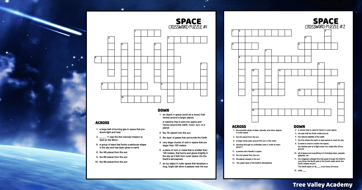 Space Themed Crossword Puzzles Grades 5 6