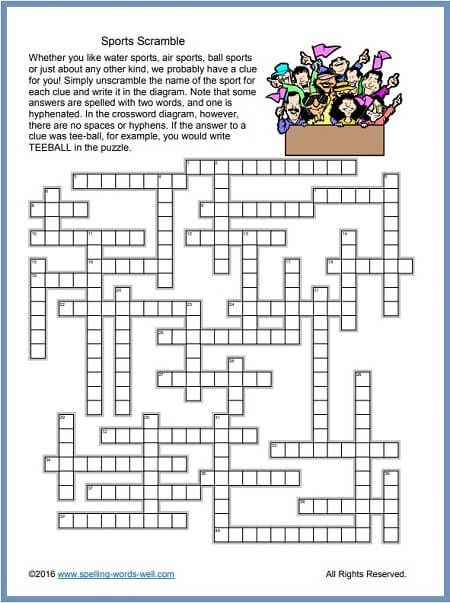 Sports Crossword Puzzles For Word Play Fun Sports 