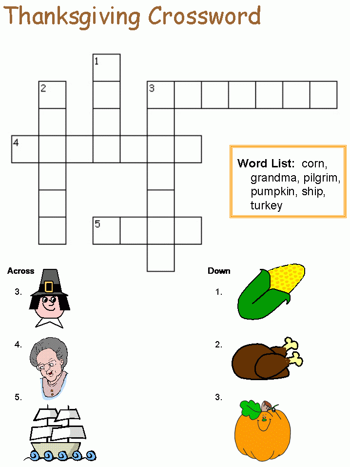 Thanksgiving Crossword Puzzle Best Coloring Pages For Kids