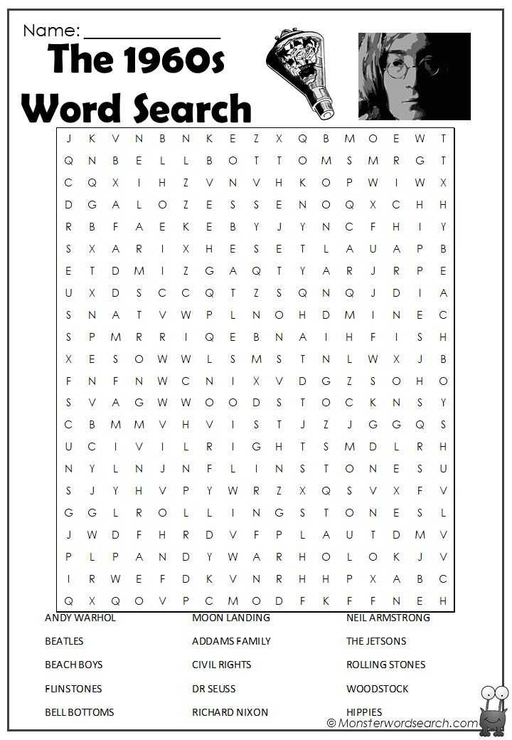 The 1960s Word Search Free Printable Word Searches Free 