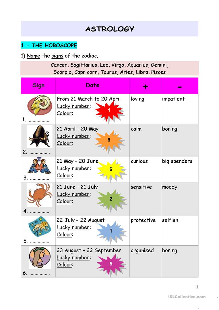 The Horoscope Worksheet Free ESL Printable Worksheets 