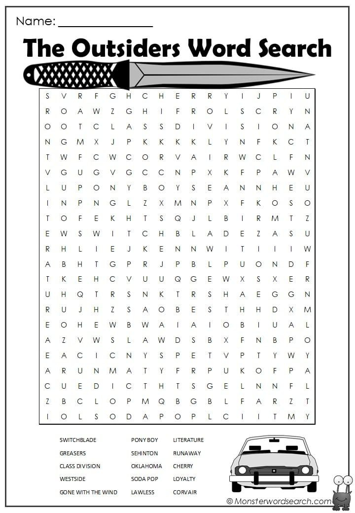 The Outsiders Word Search In 2020 The Outsiders Free 