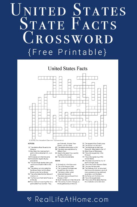 U S State Facts Crossword Puzzle Free Social Studies 