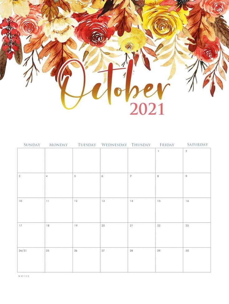 Watercolor October 2021 Calendar Calendar Printables 