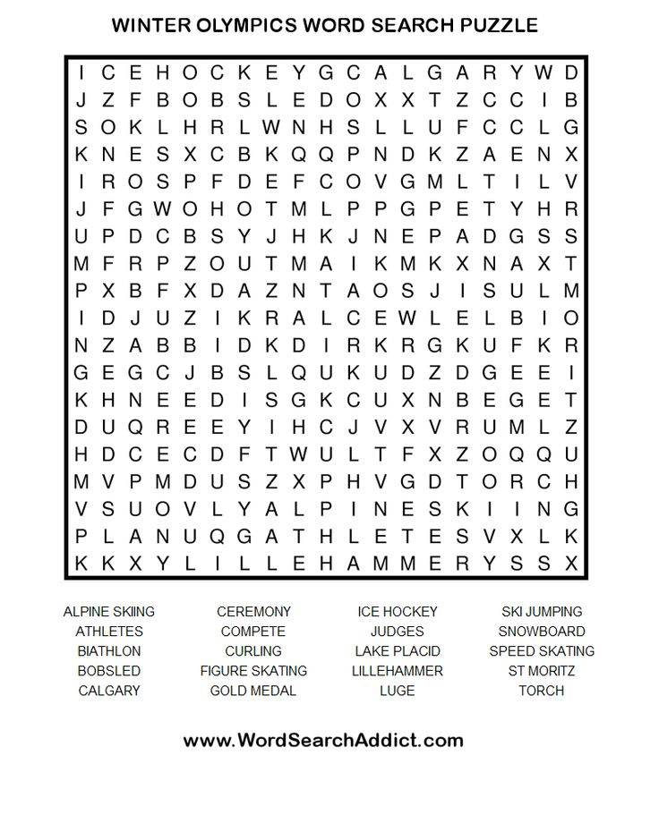 Winter Olympics Word Search Puzzle Word Search Puzzle 