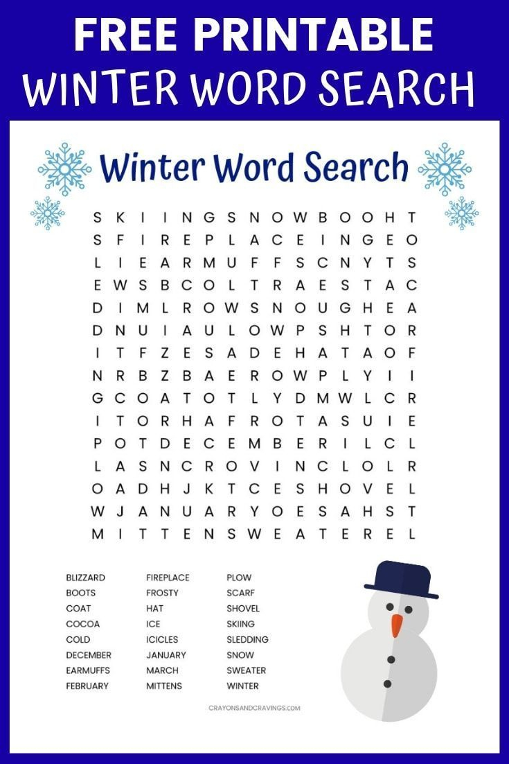 Winter Word Search Printable Worksheet With 24 Winter 