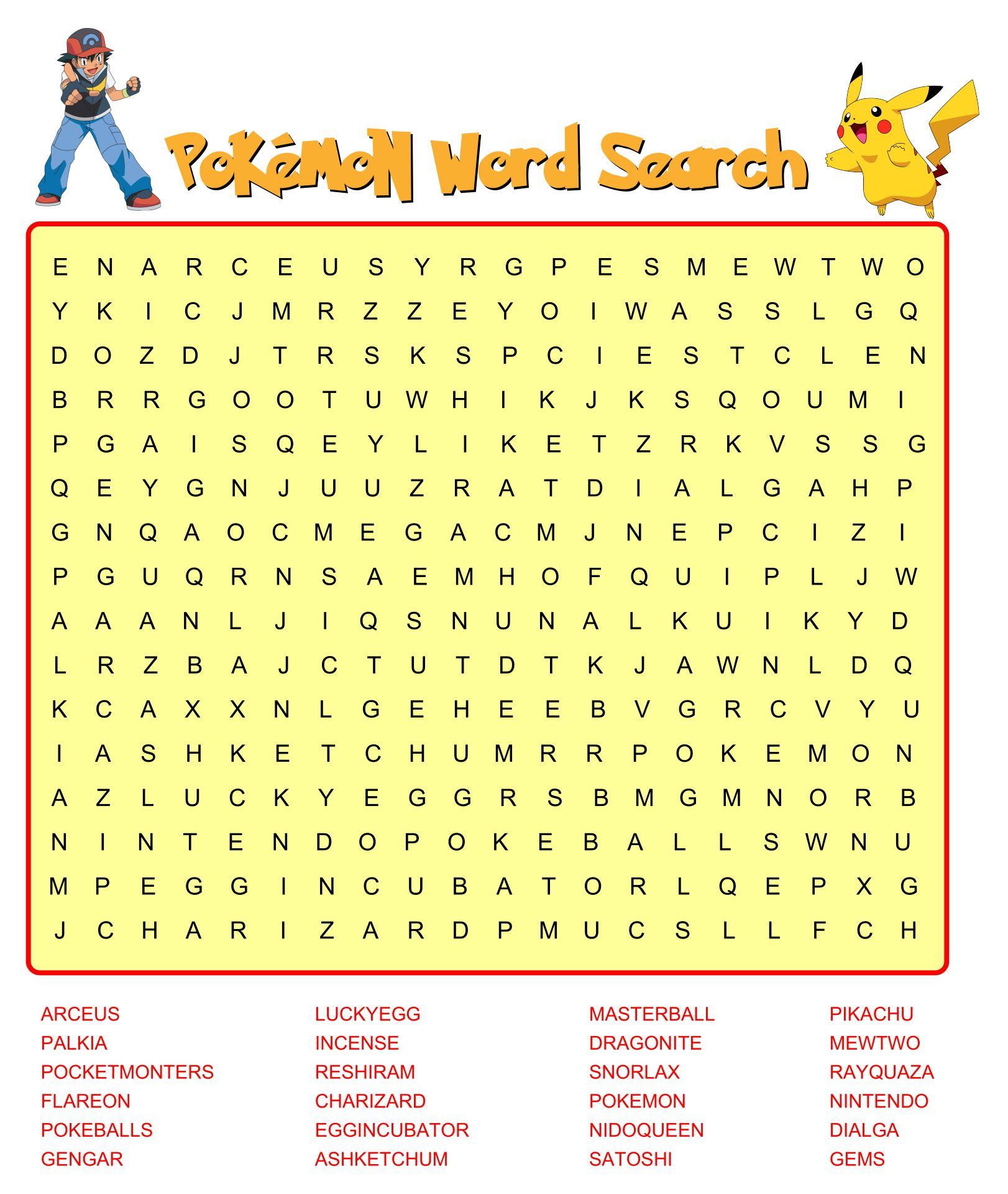 10 Best Pokemon Word Search Puzzles Printable Printablee
