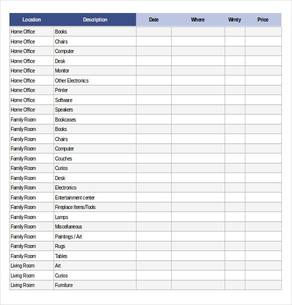 14 Estate Inventory Templates Free Sample Example 