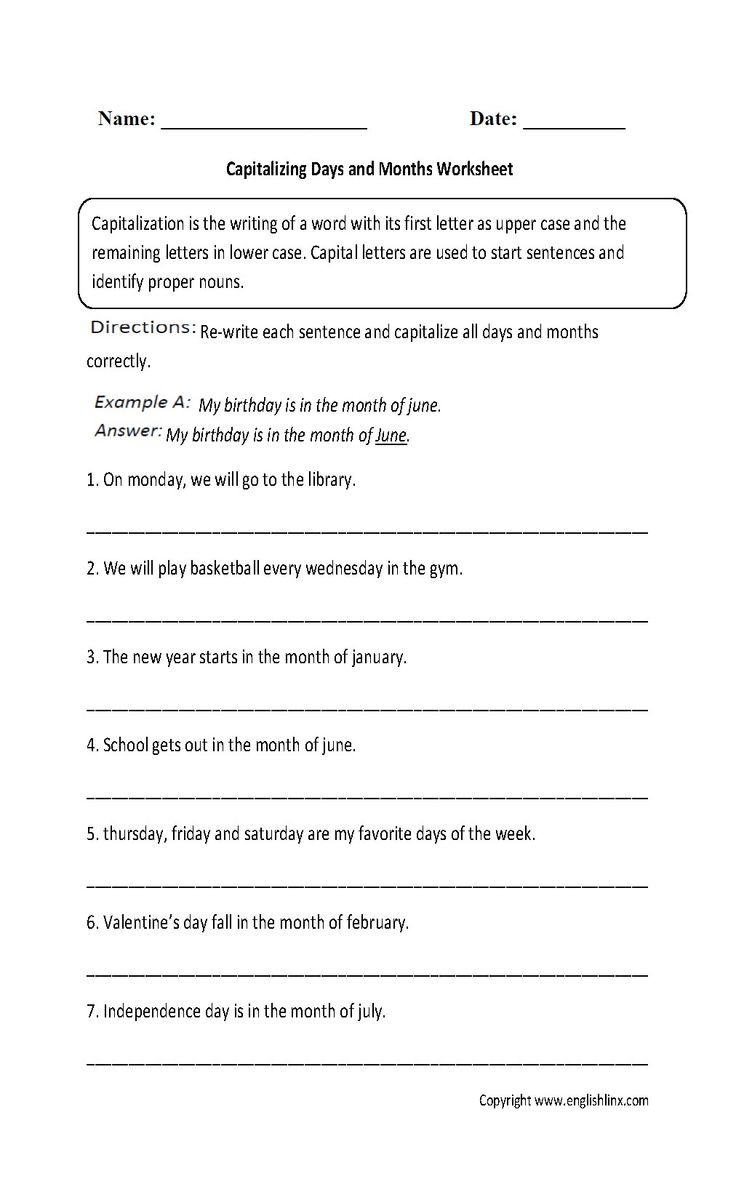 4 Worksheet Free Grammar Worksheets First Grade 1 