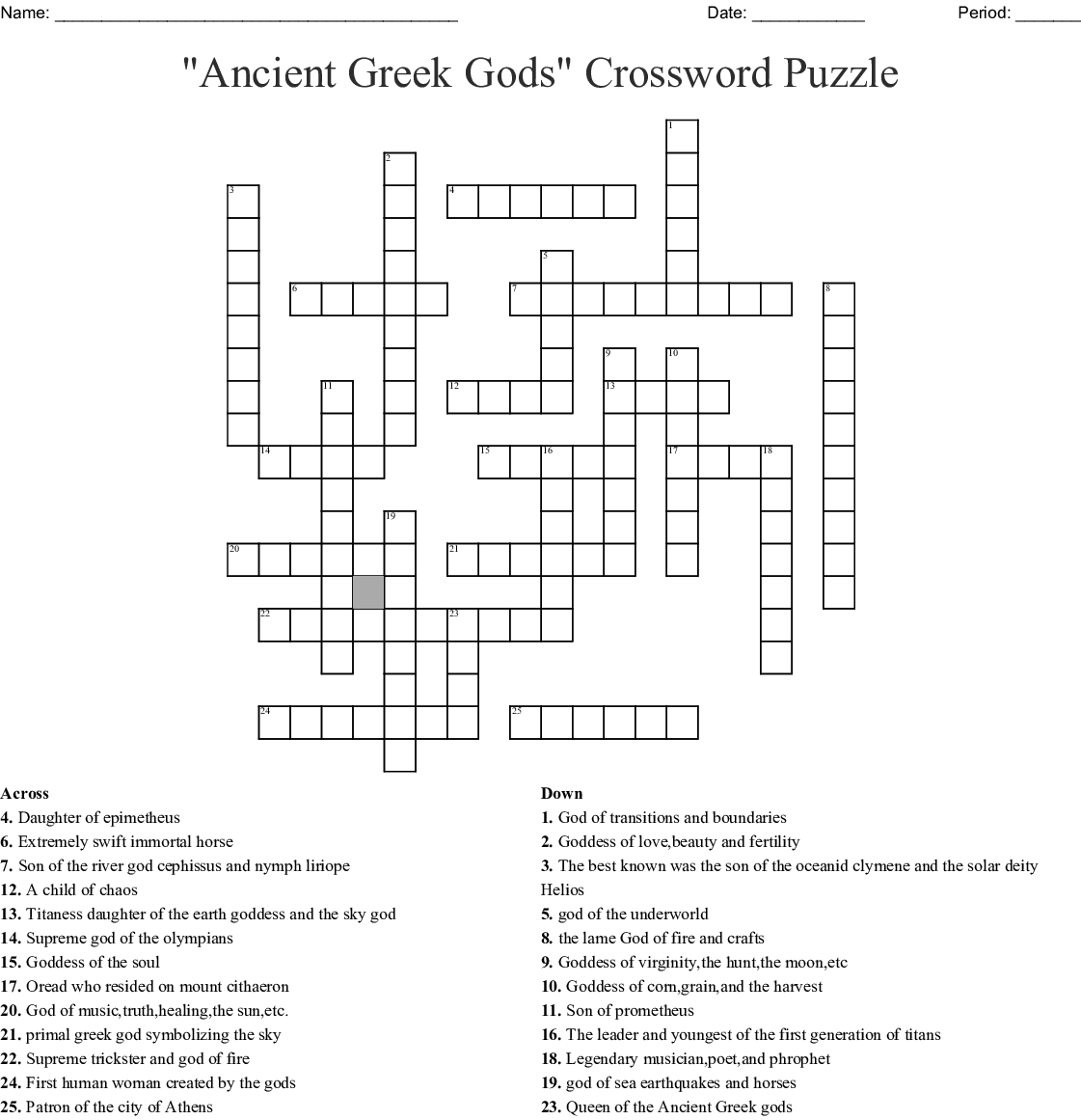  Ancient Greek Gods Crossword Puzzle WordMint