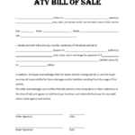 ATV Bill Of Sale Bill Of Sale Template Atv Bills