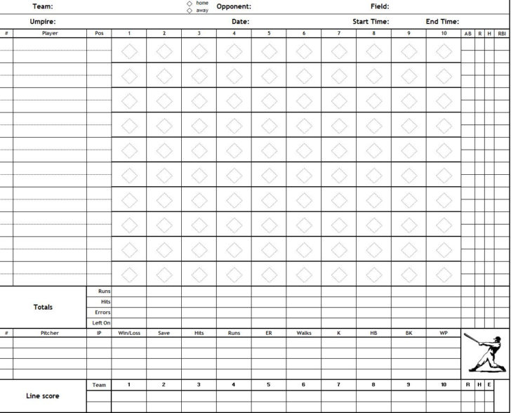 Baseball Scorecard With Pitch Count Sheet