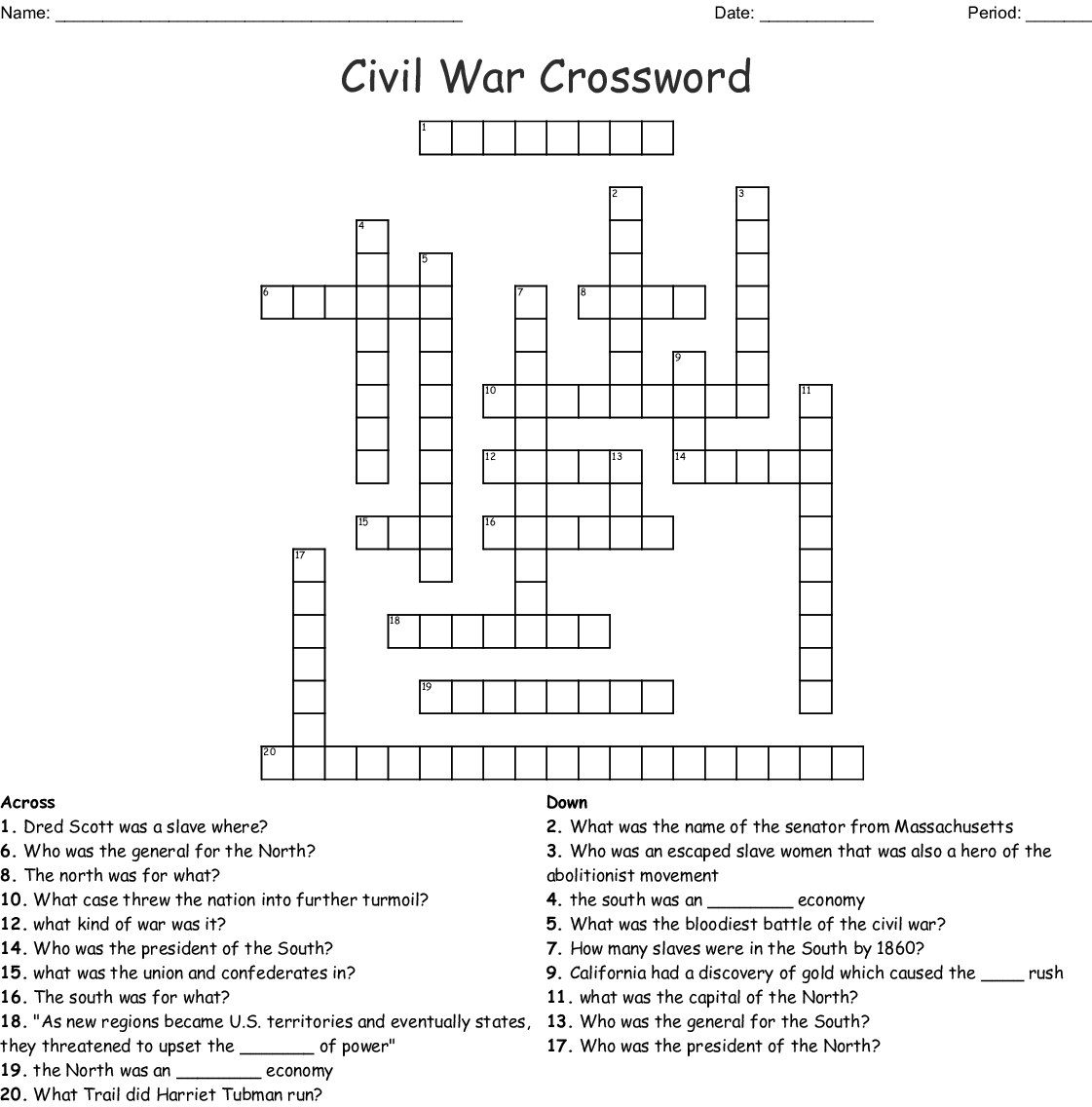 Civil War Crossword WordMint