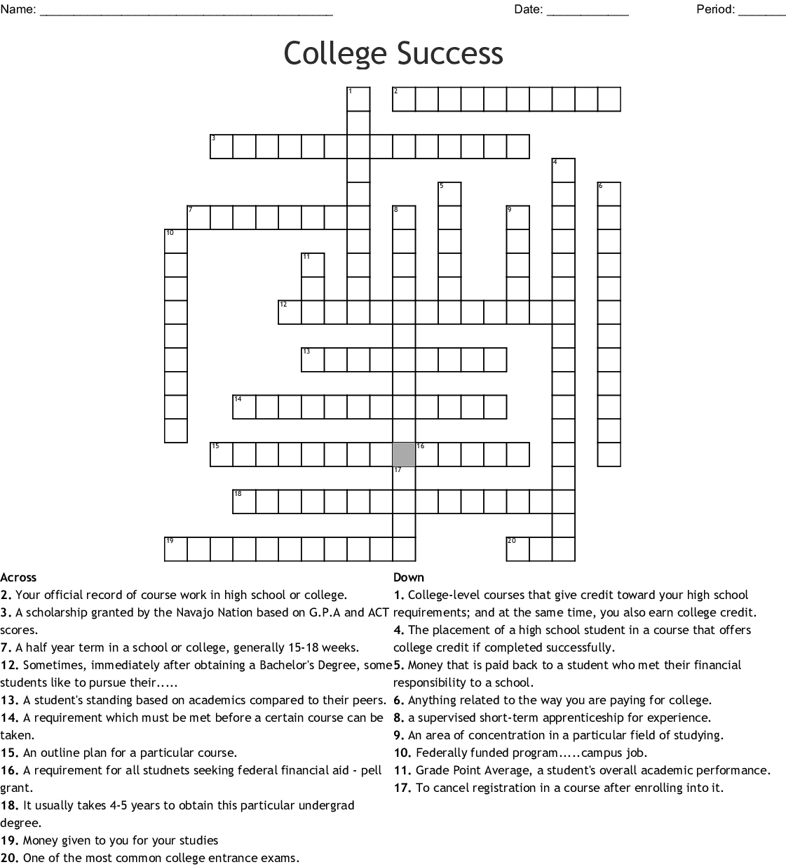 College Crossword Puzzle Printable Printable Crossword 