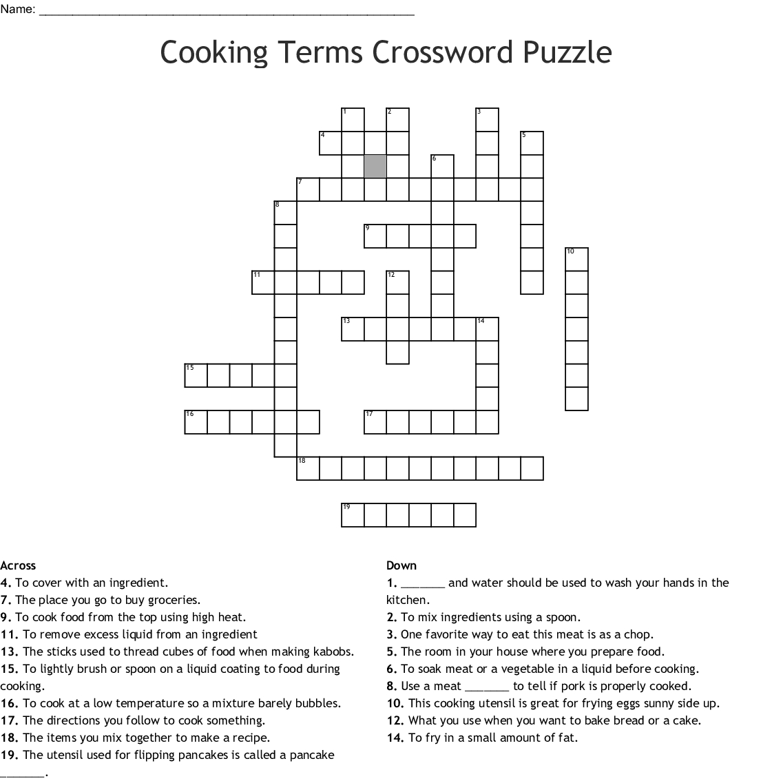 Cooking Terms Crossword Puzzle Word Db excel