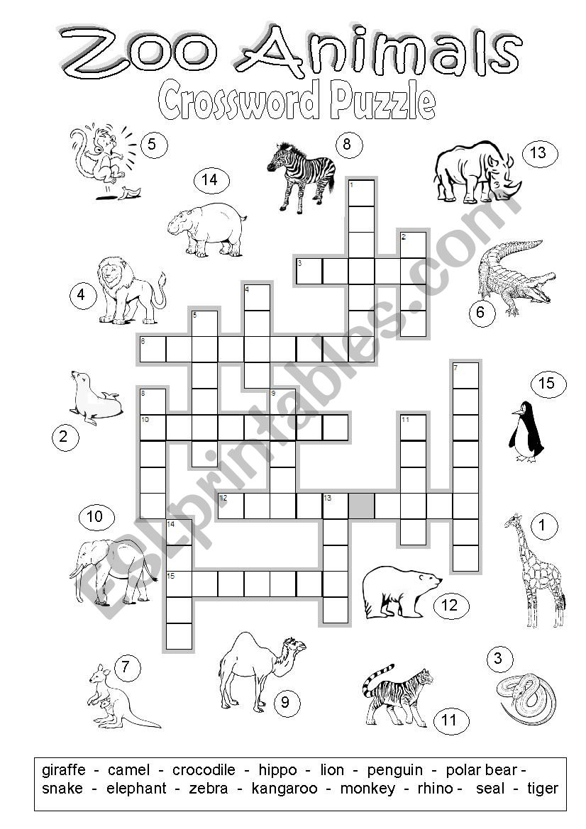 Crossword Puzzle Zoo Animals ESL Worksheet By Marylin