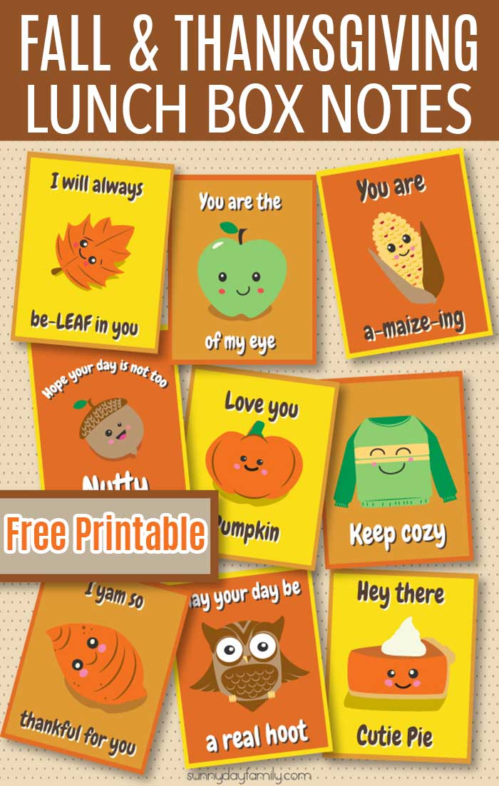 Cute Thanksgiving Lunch Box Notes For Kids Free 