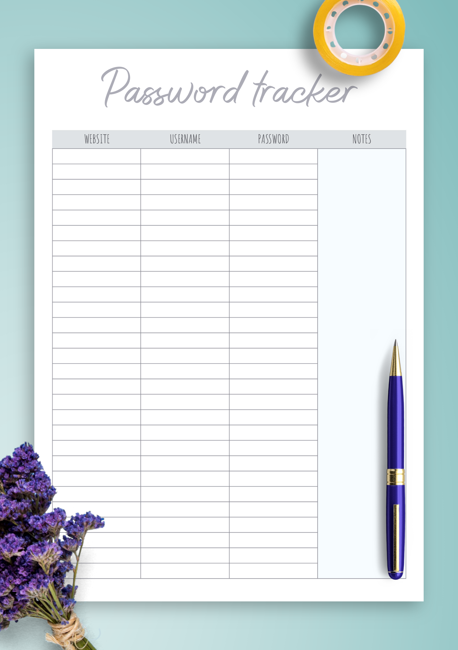 Download Printable Password Tracker Template With Notes 