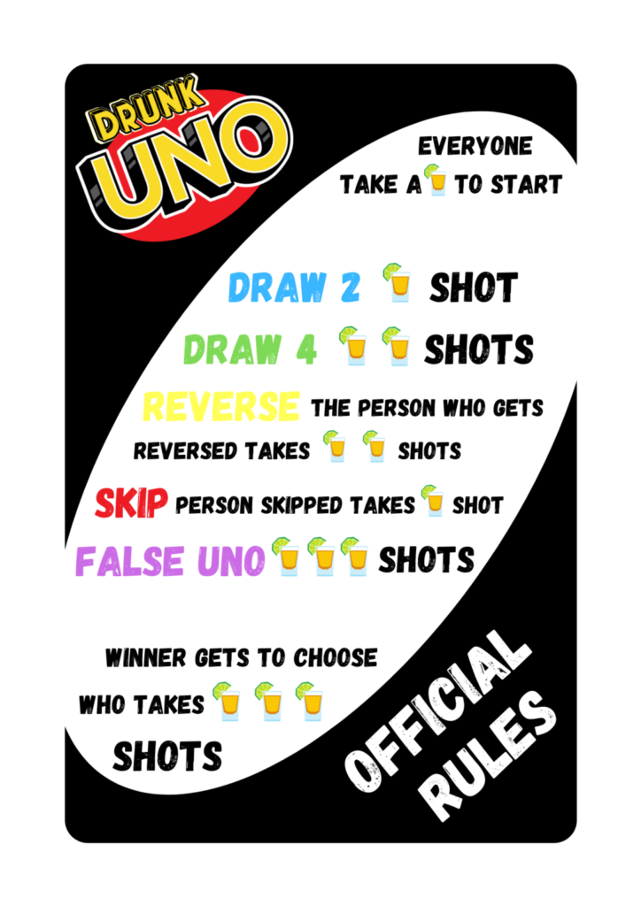 Drunk UNO Drinking Game Rules Games Night Pro