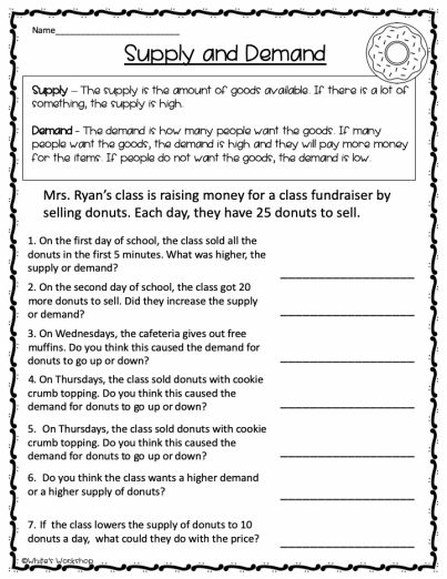 Economics Supply And Demand Worksheet Social Studies 