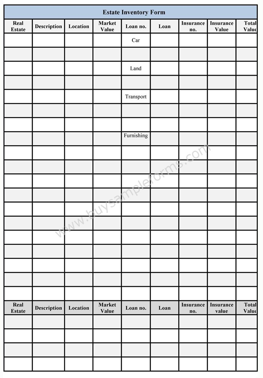 Estate Inventory Form Estate Inventory Template