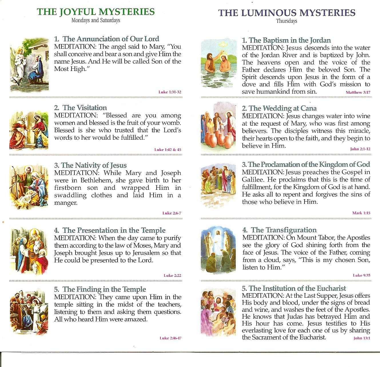 Fabulous Luminous Mysteries Of The Rosary Printable Kaylee Blog