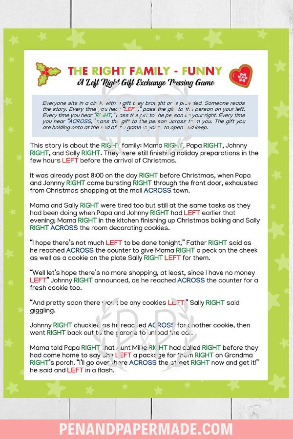 FAMOUS Christmas Right Left Game 5 FUN Versions Gift 