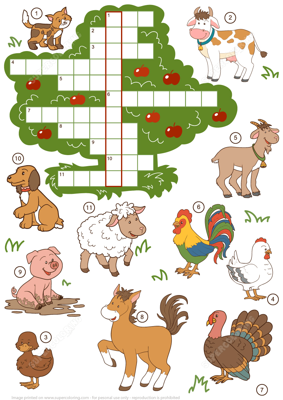 Farm Animals Crossword Puzzle For Beginners Free Printable Puzzle Games