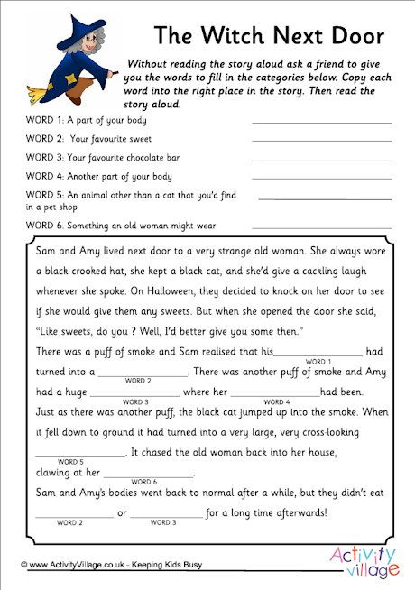 Fill In The Blanks Story The Witch Next Door Halloween Writing 