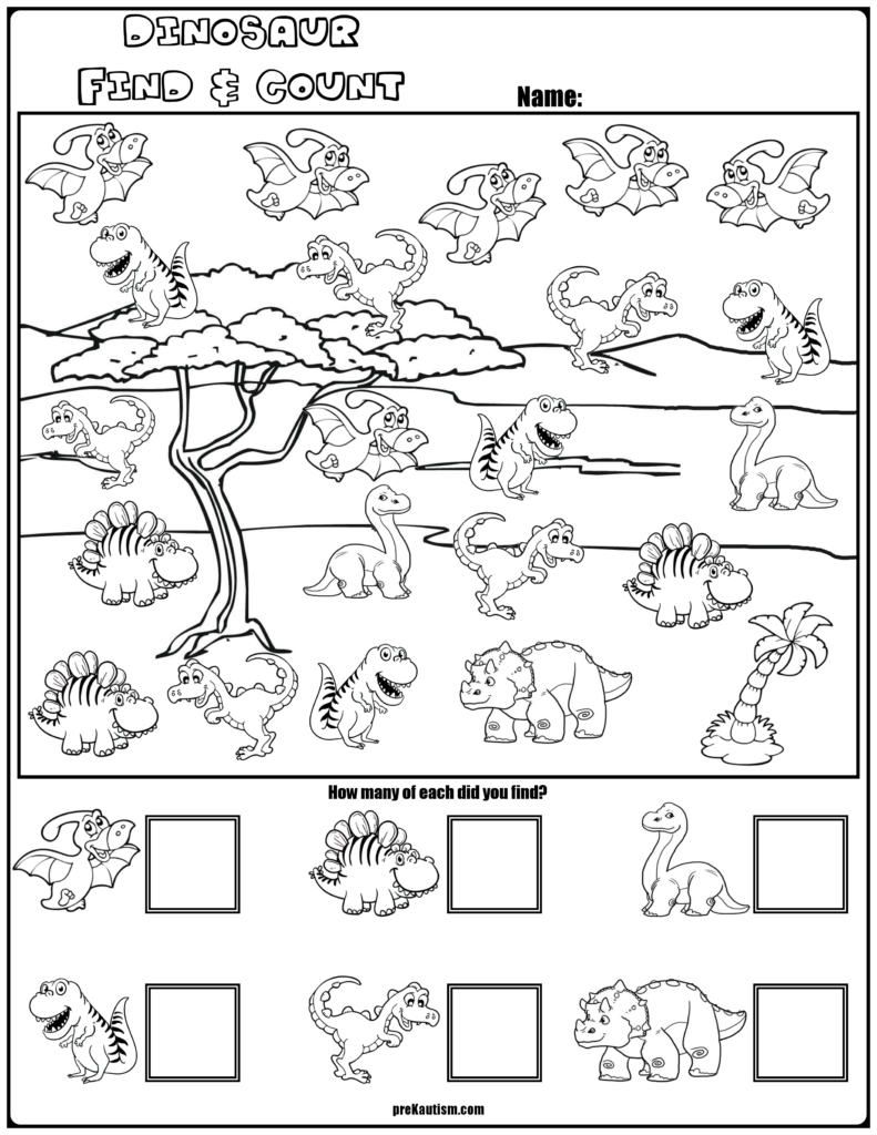 Find Count Dinosaur Characters Dinosaurs Preschool
