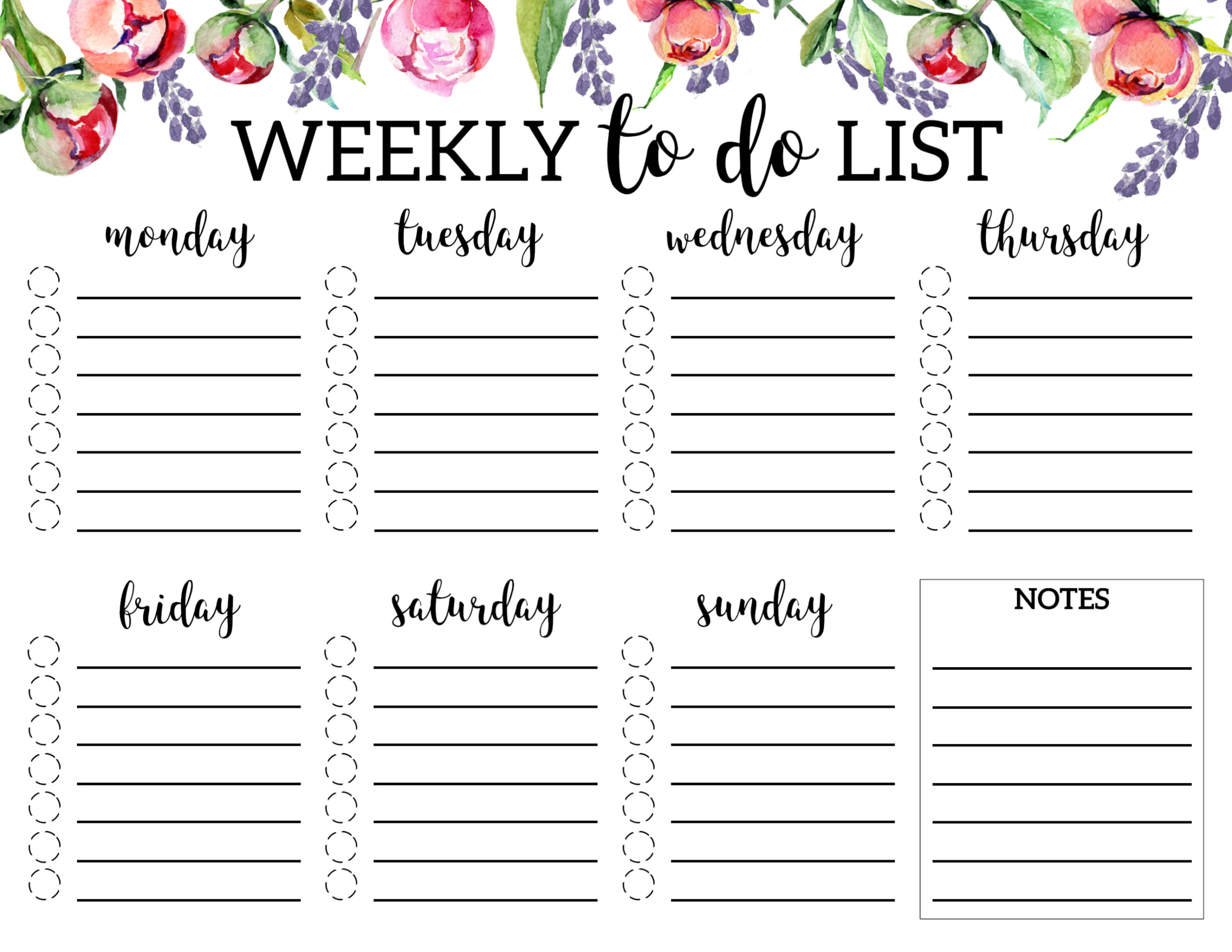 Floral Weekly To Do List Printable Checklist Template 