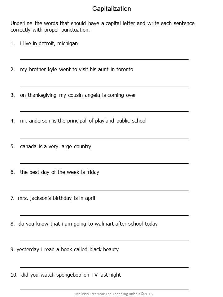 FREE Capitalization Worksheets Capitalization 