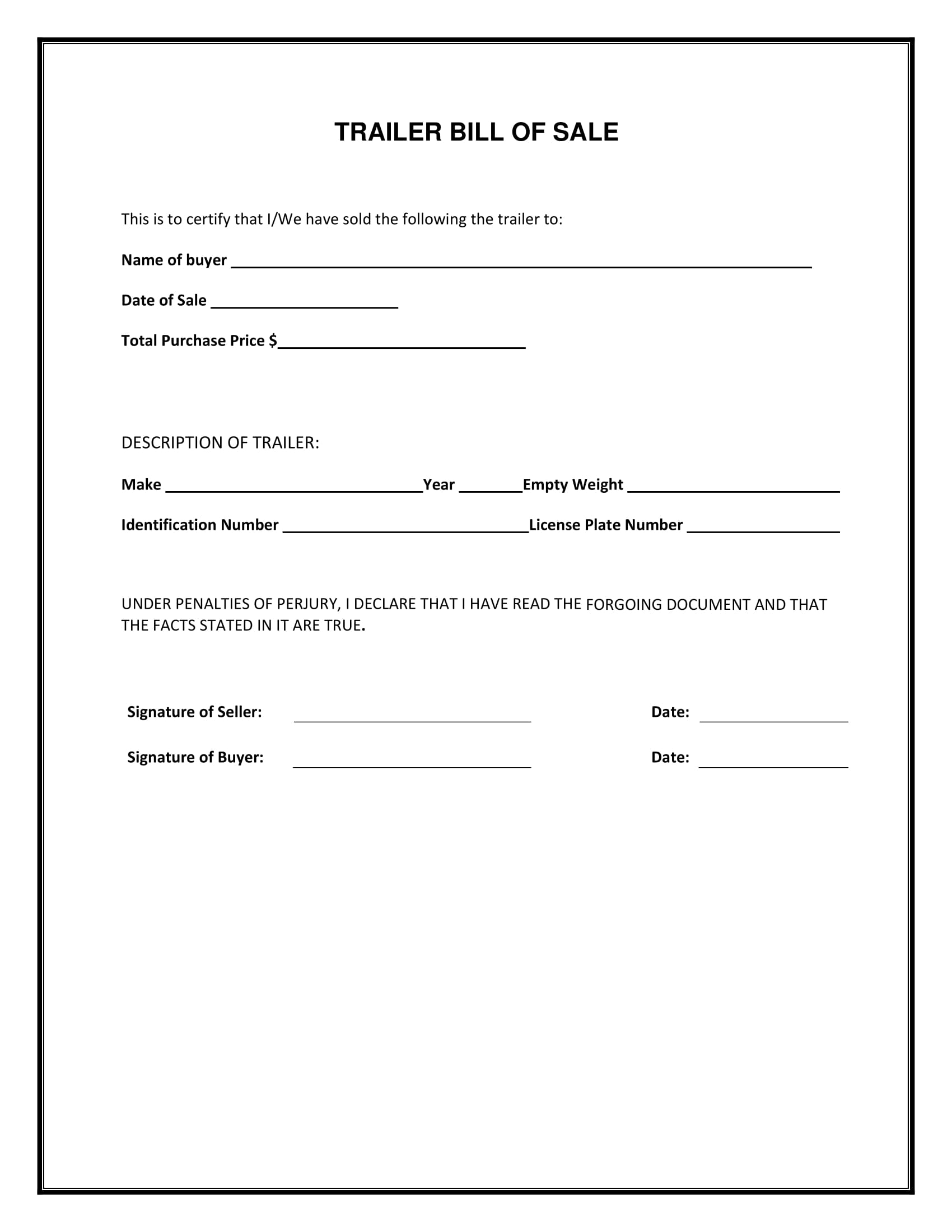 Free Fillable Florida Trailer Bill Of Sale Form PDF 