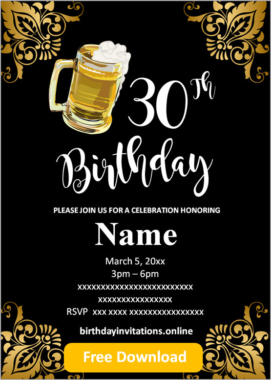 FREE Printable 30th Birthday Invitations Templates Party 