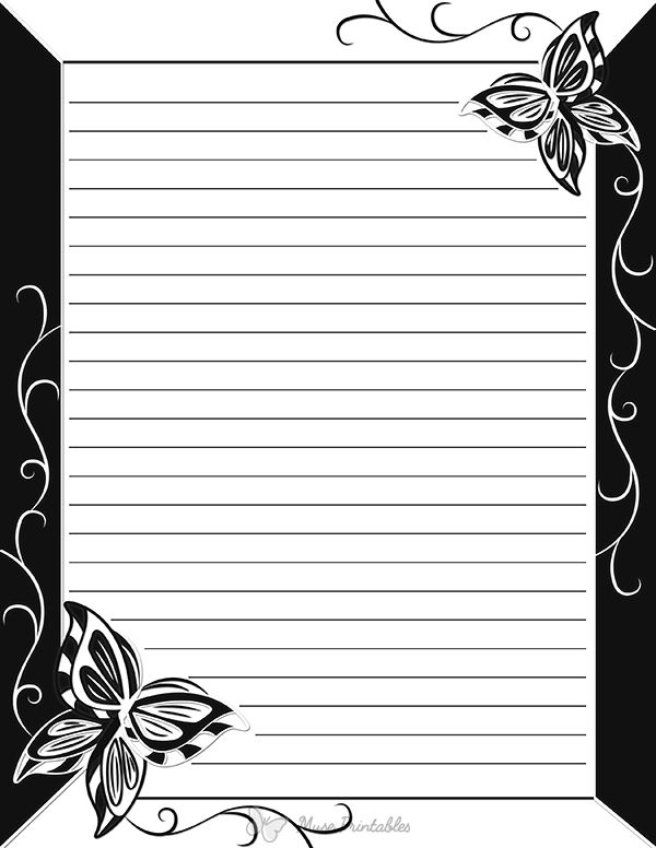 Free Printable Black And White Butterfly Stationery In JPG And PDF