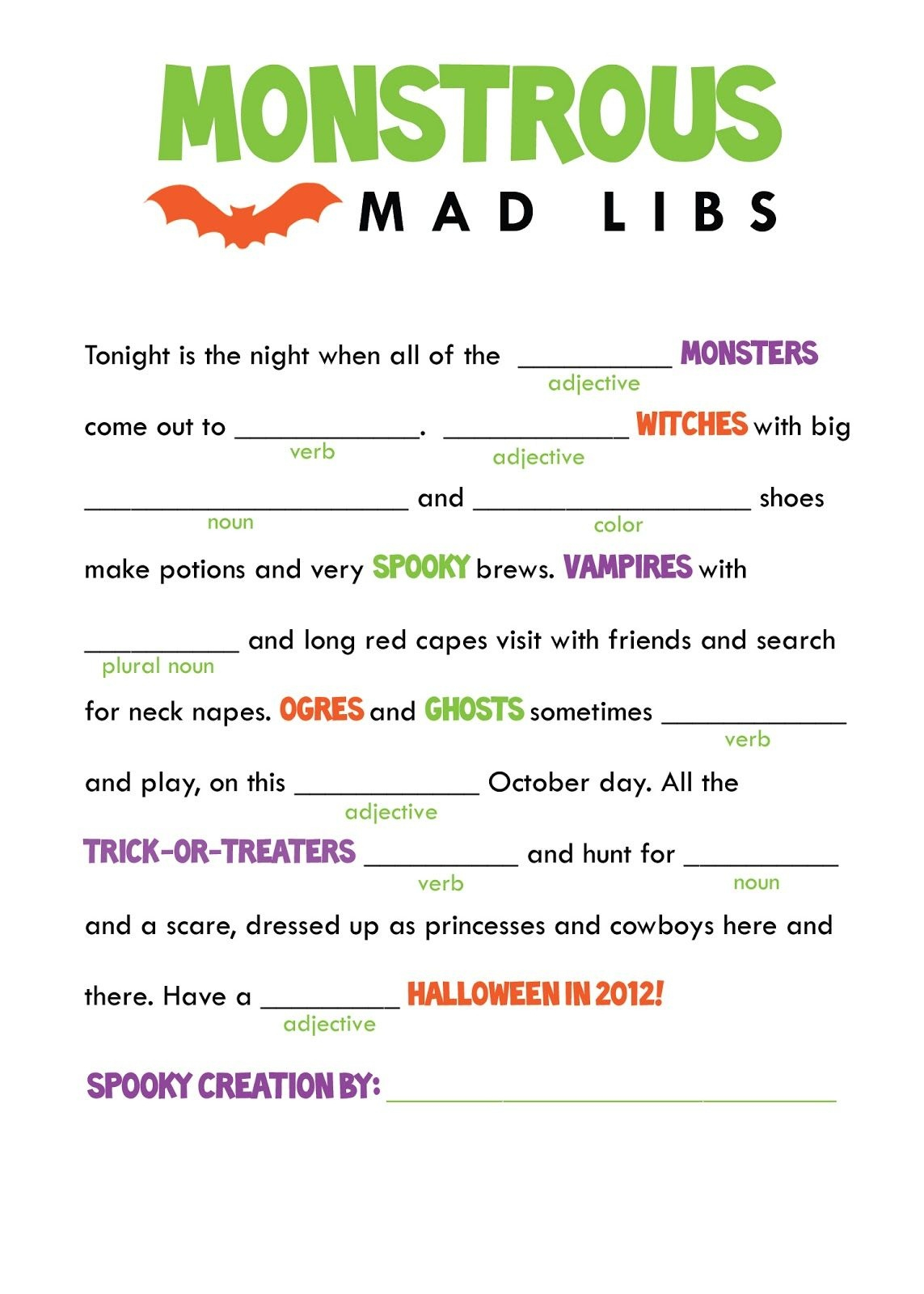 Free Printable Mad Libs For Middle School Students Free 