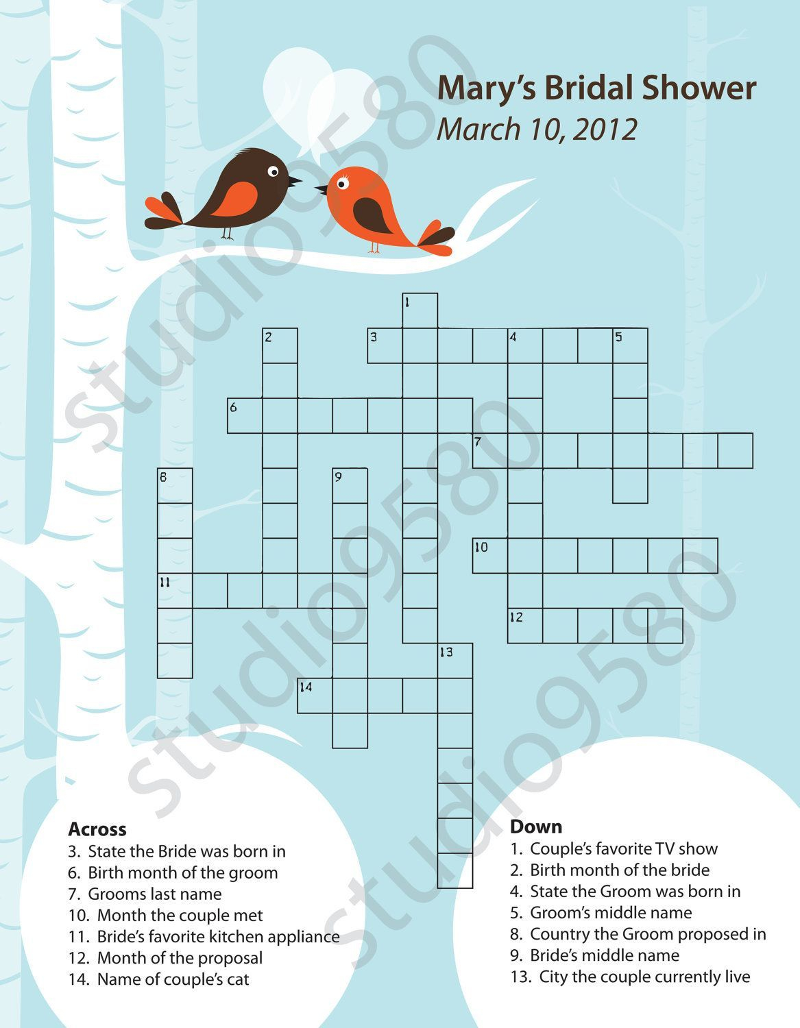 Free Printable Wedding Crossword Puzzle Bridal Shower 