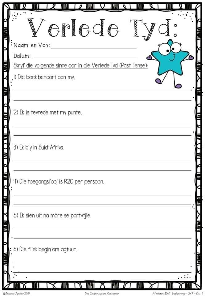 Gr 7 EAT Gekry Op FB Language Worksheets Afrikaans 