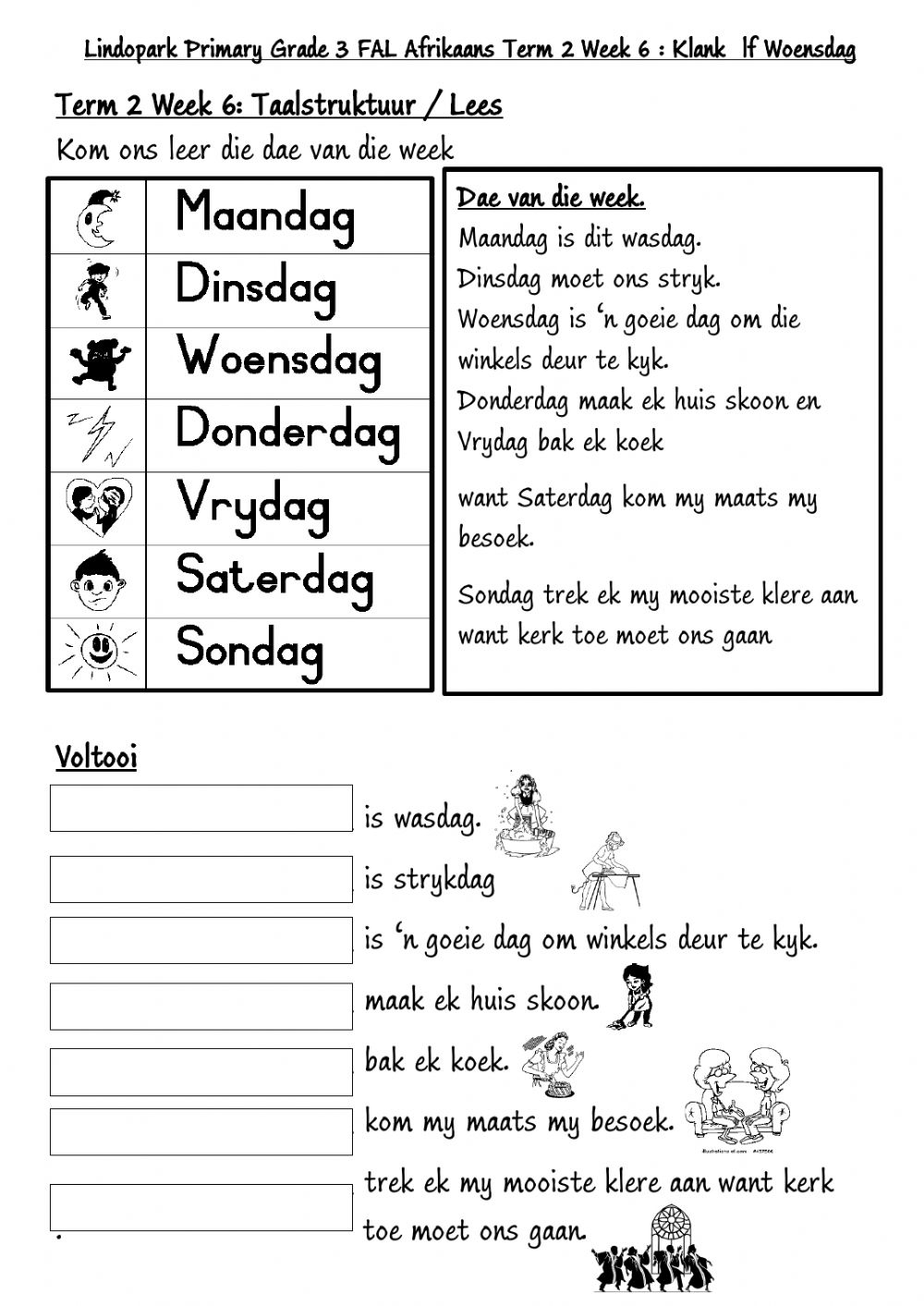 Grade 3 Term 2 Week 6 Afrikaans Days Of The Week 