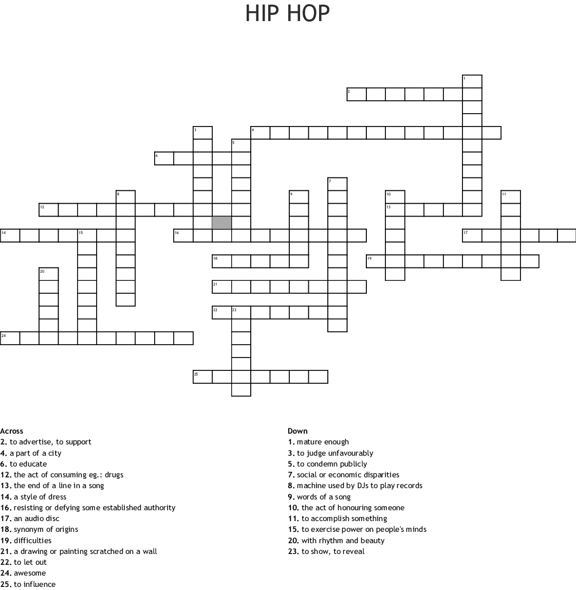 HIP HOP Crossword WordMint