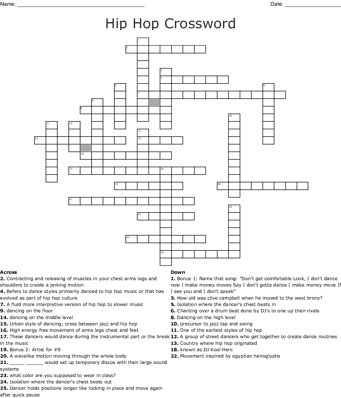 Hip Hop Crossword WordMint