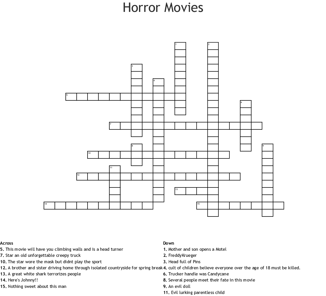 Horror Movies Crossword WordMint