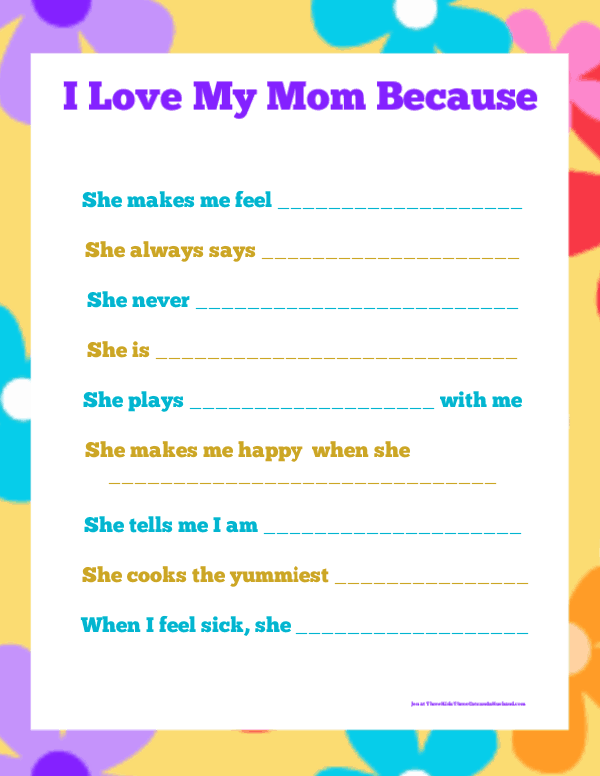  I Love My Mom Because Free Printable For Kids I Love 