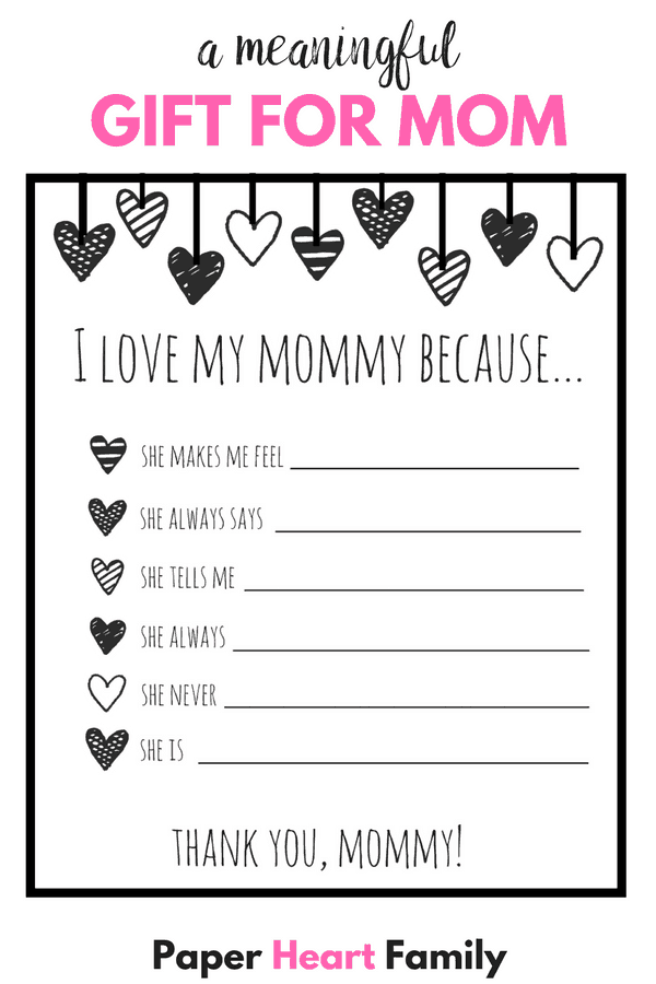 I Love My Mom Because Printable A Thoughtful Gift For Mom