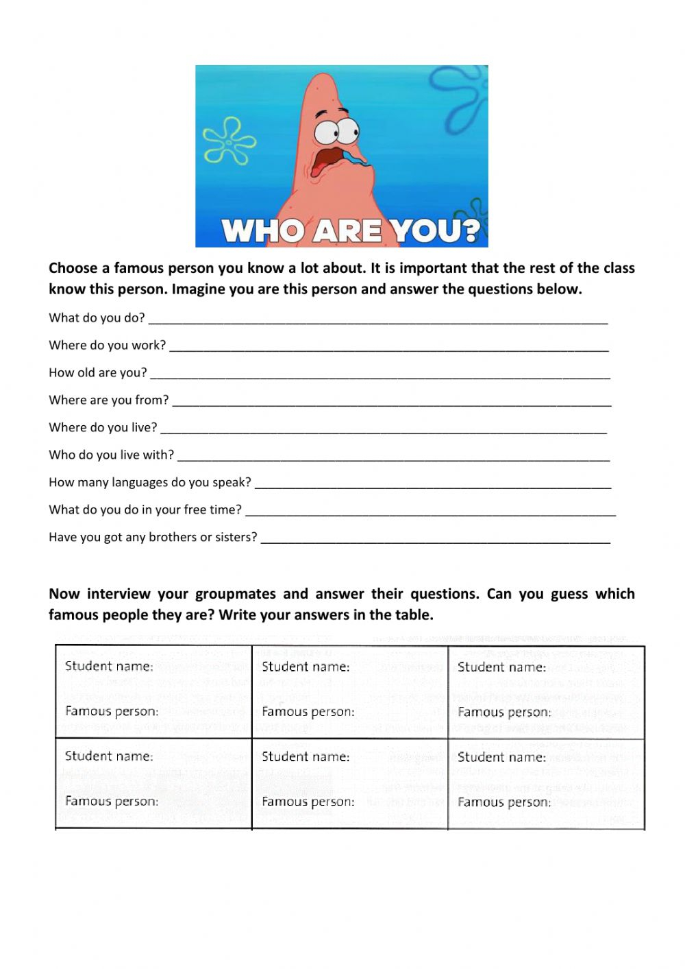 Ice breaker Worksheet